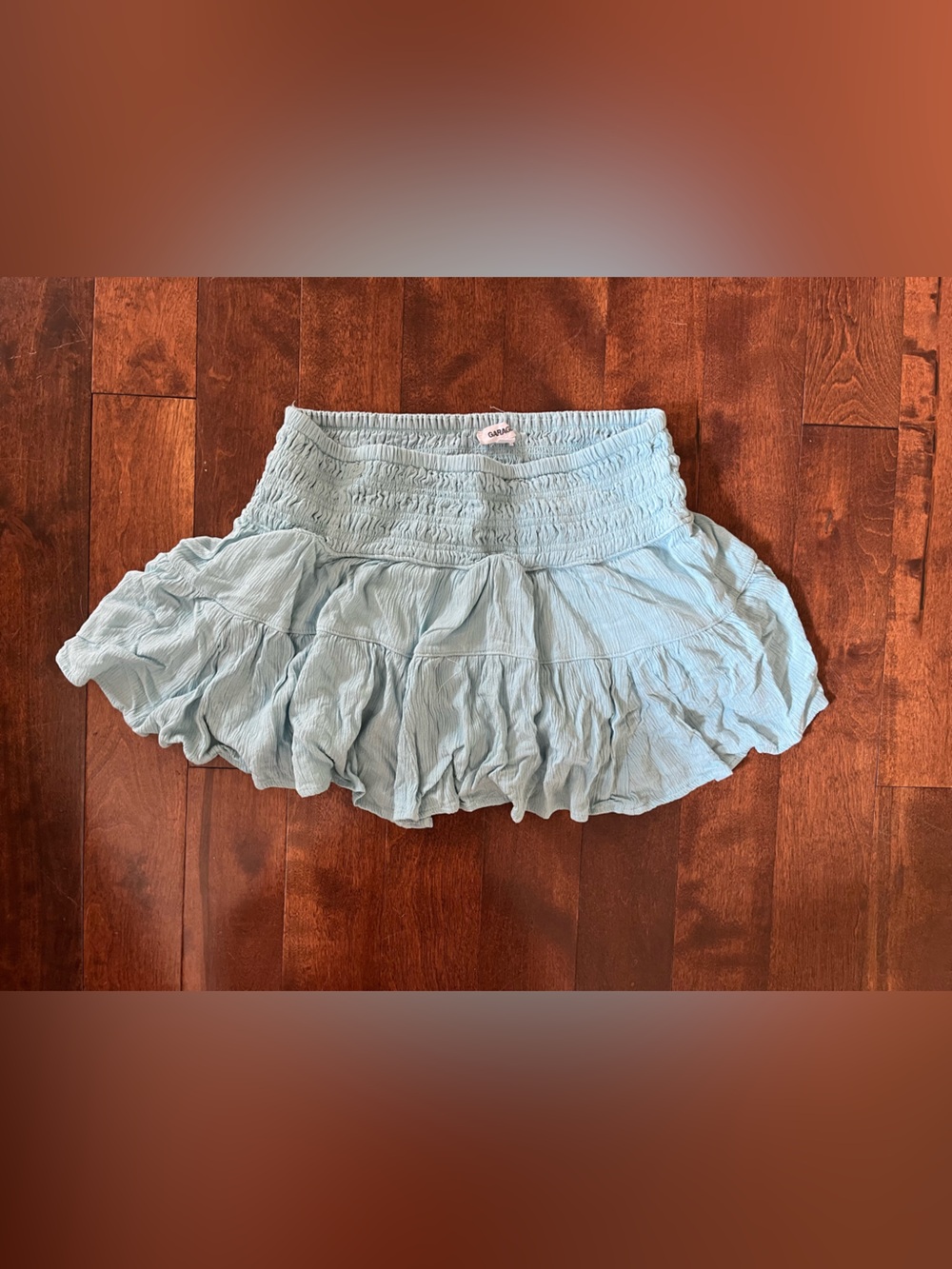 Garage Light Blue Ruffle Smocked-Waist Skort